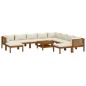 vidaXL 11-tlg. Garten-Lounge-Set mit Creme Kissen Massivholz Akazie vidaXL 11-tlg. Garten-Lounge-Set mit Creme Kissen Massivholz Akazie