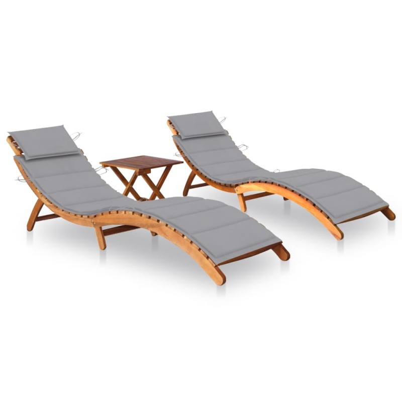 vidaXL Sonnenliegen 2 Stk. mit Tisch und Auflagen Massivholz Akazie vidaXL Sonnenliegen 2 Stk. mit Tisch und Auflagen Massivholz Akazie