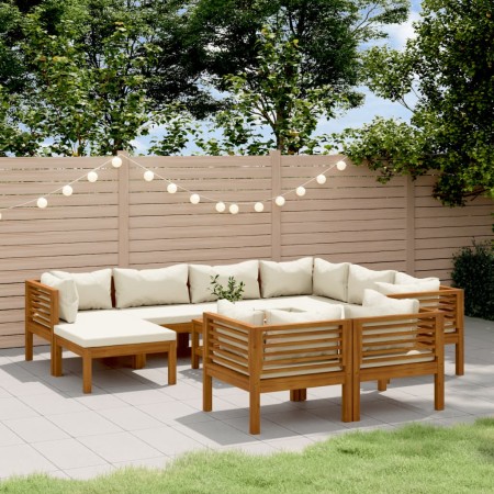 vidaXL 10-tlg. Garten-Lounge-Set mit Creme Kissen Massivholz Akazie