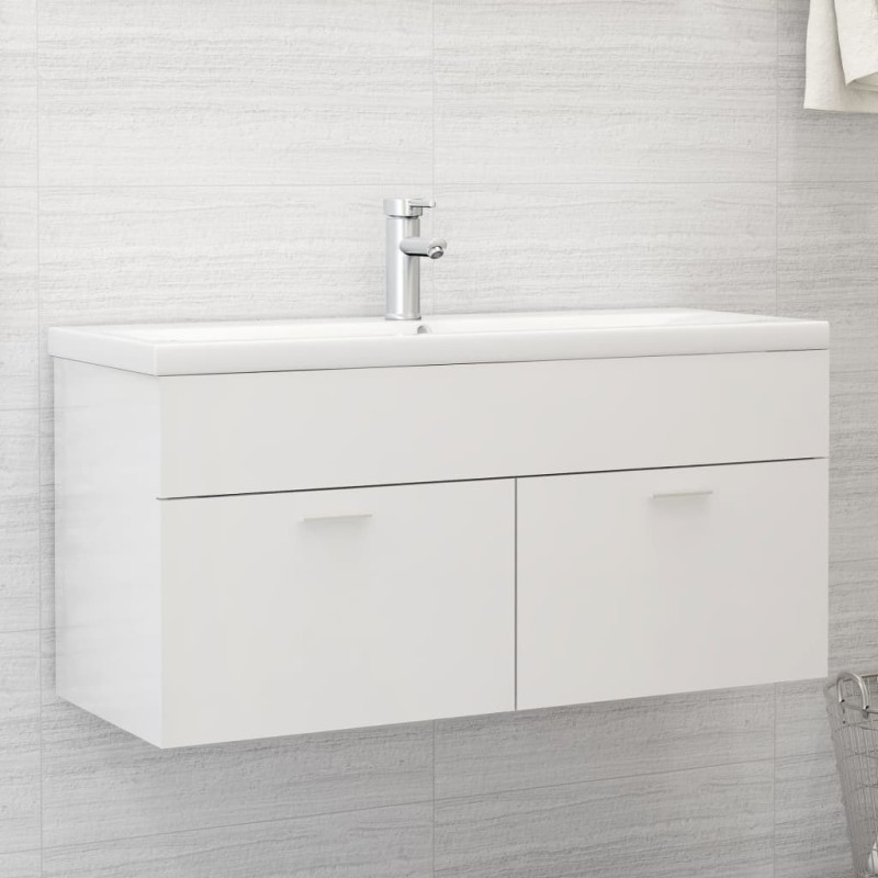Waschbeckenunterschrank mit Einbaubecken Hochglanz-Weiß Waschbeckenunterschrank mit Einbaubecken Hochglanz-Weiß