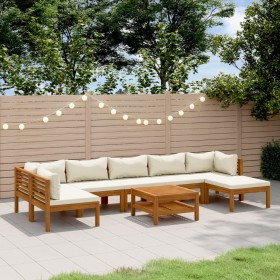 vidaXL 8-tlg. Garten-Lounge-Set mit Creme Kissen Massivholz Akazie