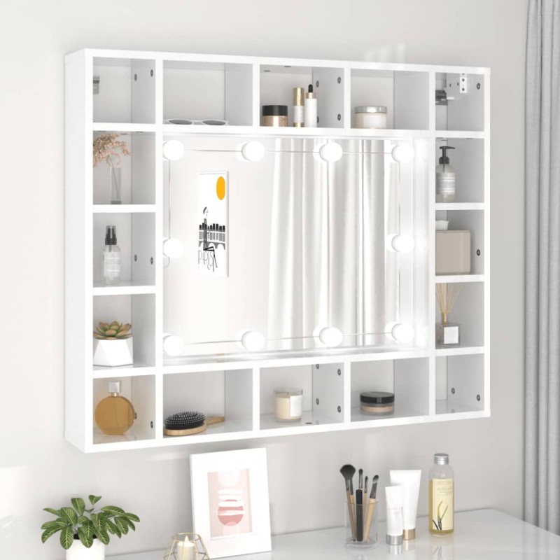 vidaXL Spiegelschrank mit LED Hochglanz-Weiß 91x15x76,5 cm vidaXL Spiegelschrank mit LED Hochglanz-Weiß 91x15x76,5 cm