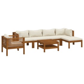 vidaXL 7-tlg. Garten-Lounge-Set mit Creme Kissen Massivholz Akazie