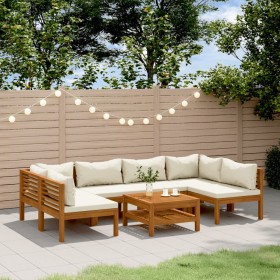 vidaXL 7-tlg. Garten-Lounge-Set mit Creme Kissen Massivholz Akazie