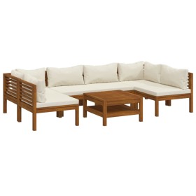 vidaXL 7-tlg. Garten-Lounge-Set mit Creme Kissen Massivholz Akazie