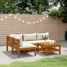 vidaXL 5-tlg. Garten-Lounge-Set mit Creme Kissen Massivholz Akazie
