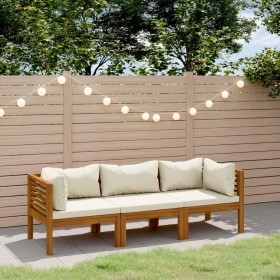vidaXL 3-Sitzer-Gartensofa mit Creme Kissen Massivholz Akazie