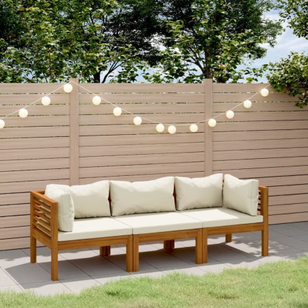 vidaXL 3-Sitzer-Gartensofa mit Creme Kissen Massivholz Akazie