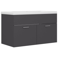 Waschbeckenunterschrank mit Einbaubecken Grau Holzwerkstoff