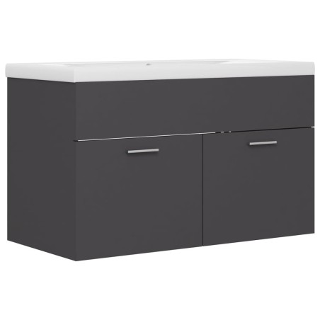 Waschbeckenunterschrank mit Einbaubecken Grau Holzwerkstoff
