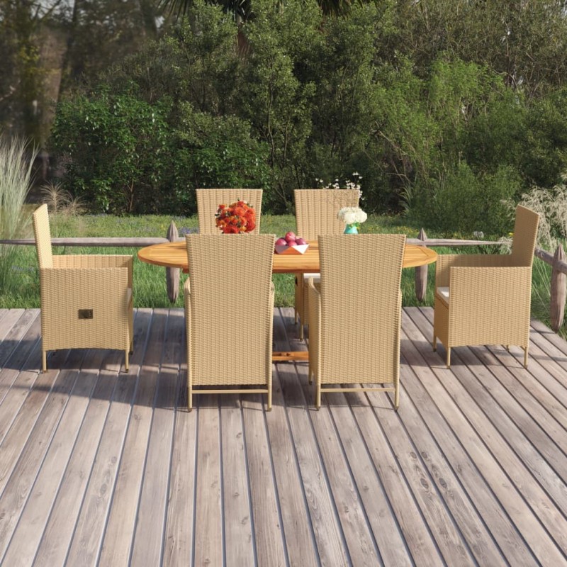 vidaXL 7-tlg. Garten-Essgruppe Poly Rattan Beige vidaXL 7-tlg. Garten-Essgruppe Poly Rattan Beige