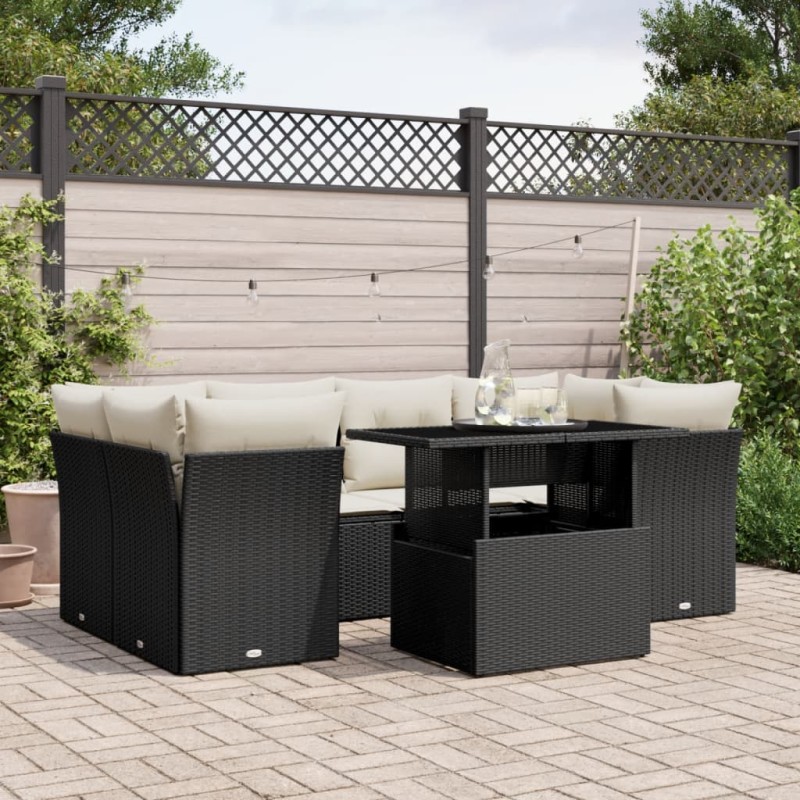 vidaXL 7-tlg. Garten-Sofagarnitur mit Kissen Schwarz Poly Rattan vidaXL 7-tlg. Garten-Sofagarnitur mit Kissen Schwarz Poly Rattan