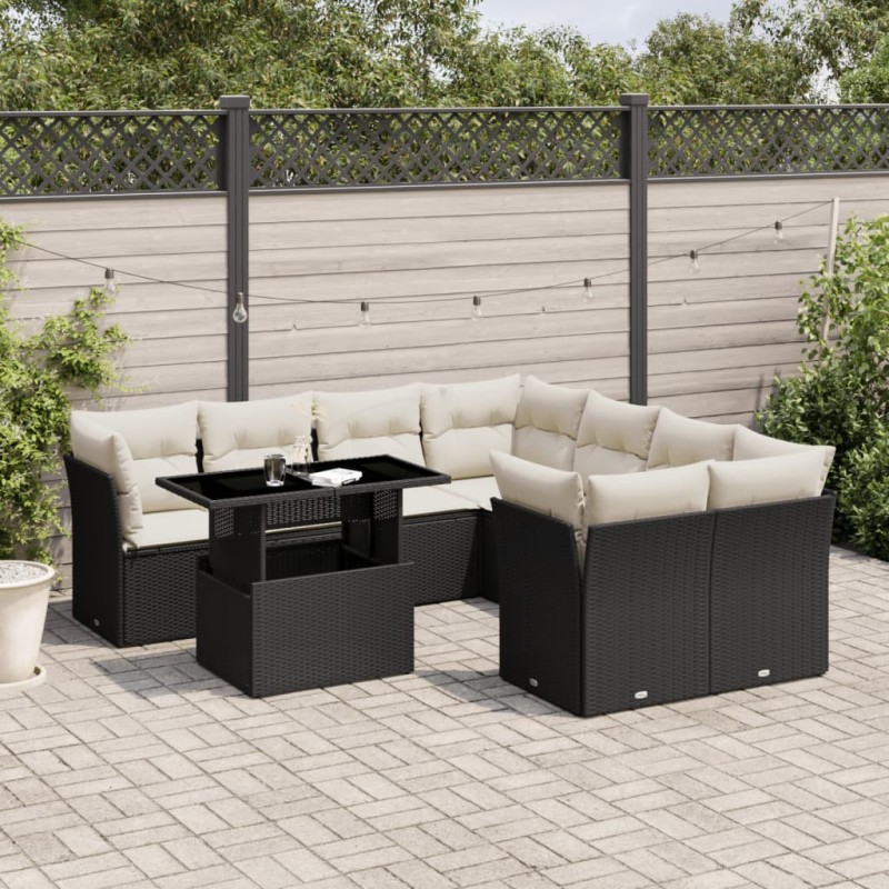 vidaXL 9-tlg. Garten-Sofagarnitur mit Kissen Schwarz Poly Rattan vidaXL 9-tlg. Garten-Sofagarnitur mit Kissen Schwarz Poly Rattan