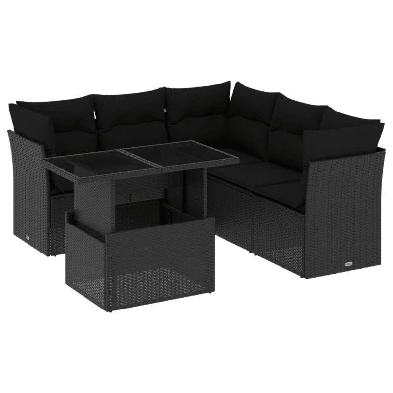 vidaXL 6-tlg. Garten-Sofagarnitur mit Kissen Schwarz Poly Rattan vidaXL 6-tlg. Garten-Sofagarnitur mit Kissen Schwarz Poly Rattan