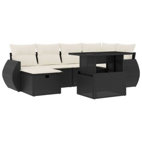 vidaXL 7-tlg. Garten-Sofagarnitur mit Kissen Schwarz Poly Rattan