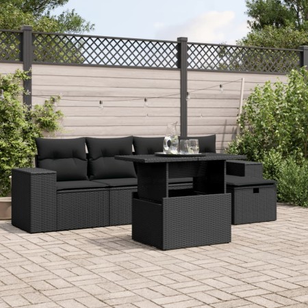 vidaXL 6-tlg. Garten-Sofagarnitur mit Kissen Schwarz Poly Rattan