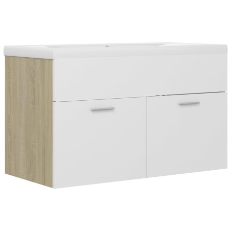 Waschbeckenunterschrank mit Einbaubecken Weiß und Sonoma-Eiche