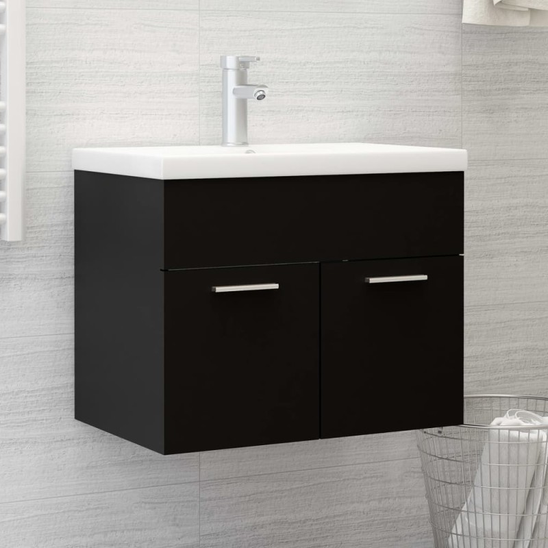 Waschbeckenunterschrank mit Einbaubecken Schwarz Holzwerkstoff Waschbeckenunterschrank mit Einbaubecken Schwarz Holzwerkstoff