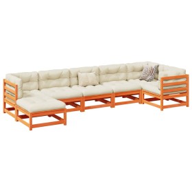vidaXL 7-tlg. Garten-Sofagarnitur mit Kissen Wachsbraun Kiefernholz