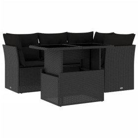 vidaXL 5-tlg. Garten-Sofagarnitur mit Kissen Schwarz Poly Rattan