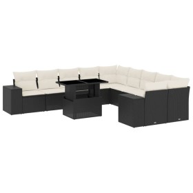 vidaXL 11-tlg. Garten-Sofagarnitur mit Kissen Schwarz Poly Rattan