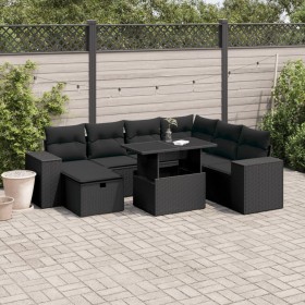 vidaXL 8-tlg. Garten-Sofagarnitur mit Kissen Schwarz Poly Rattan
