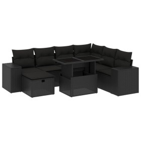 vidaXL 8-tlg. Garten-Sofagarnitur mit Kissen Schwarz Poly Rattan