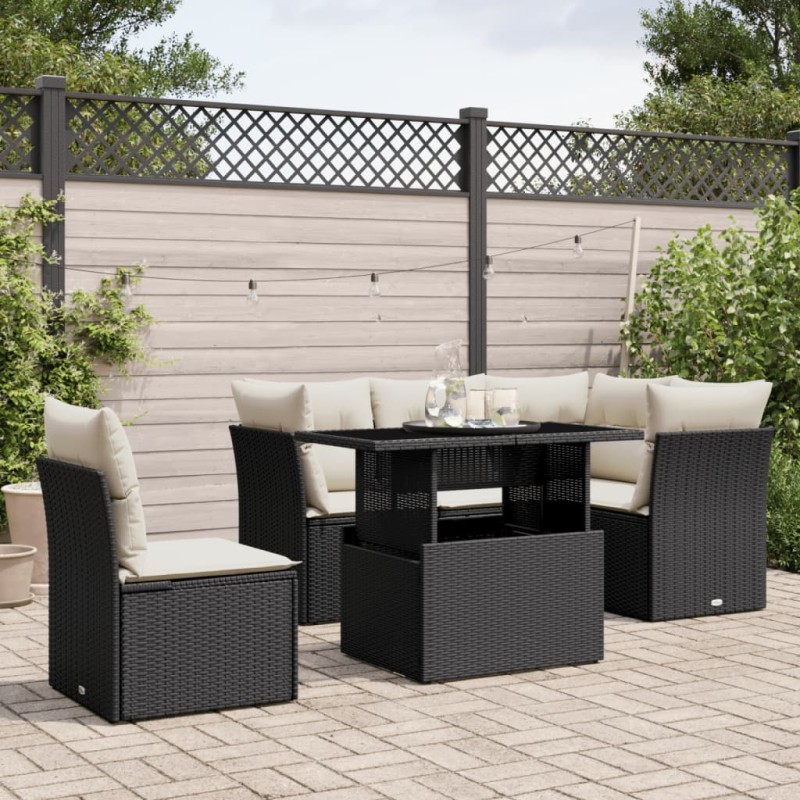 vidaXL 6-tlg. Garten-Sofagarnitur mit Kissen Schwarz Poly Rattan vidaXL 6-tlg. Garten-Sofagarnitur mit Kissen Schwarz Poly Rattan