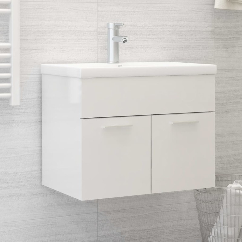 Waschbeckenunterschrank mit Einbaubecken Hochglanz-Weiß Waschbeckenunterschrank mit Einbaubecken Hochglanz-Weiß