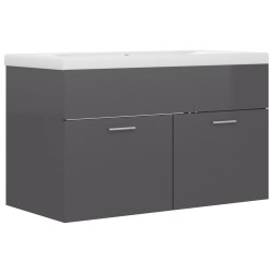 Waschbeckenunterschrank mit Einbaubecken Hochglanz-Grau