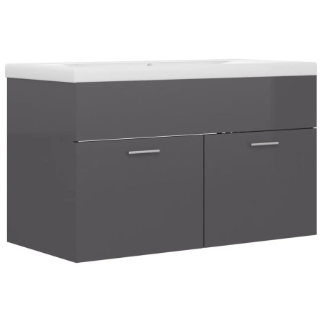 Waschbeckenunterschrank mit Einbaubecken Hochglanz-Grau