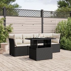 vidaXL 5-tlg. Garten-Sofagarnitur mit Kissen Schwarz Poly Rattan