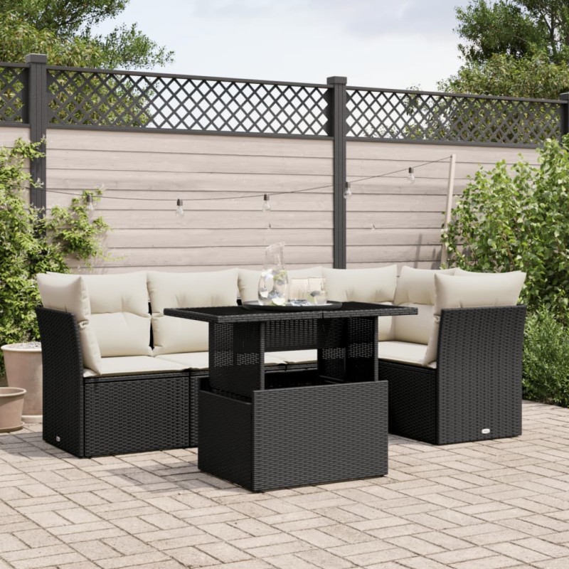 vidaXL 6-tlg. Garten-Sofagarnitur mit Kissen Schwarz Poly Rattan vidaXL 6-tlg. Garten-Sofagarnitur mit Kissen Schwarz Poly Rattan