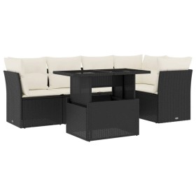 vidaXL 6-tlg. Garten-Sofagarnitur mit Kissen Schwarz Poly Rattan