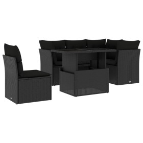 vidaXL 6-tlg. Garten-Sofagarnitur mit Kissen Schwarz Poly Rattan