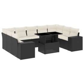 vidaXL 10-tlg. Garten-Sofagarnitur mit Kissen Schwarz Poly Rattan
