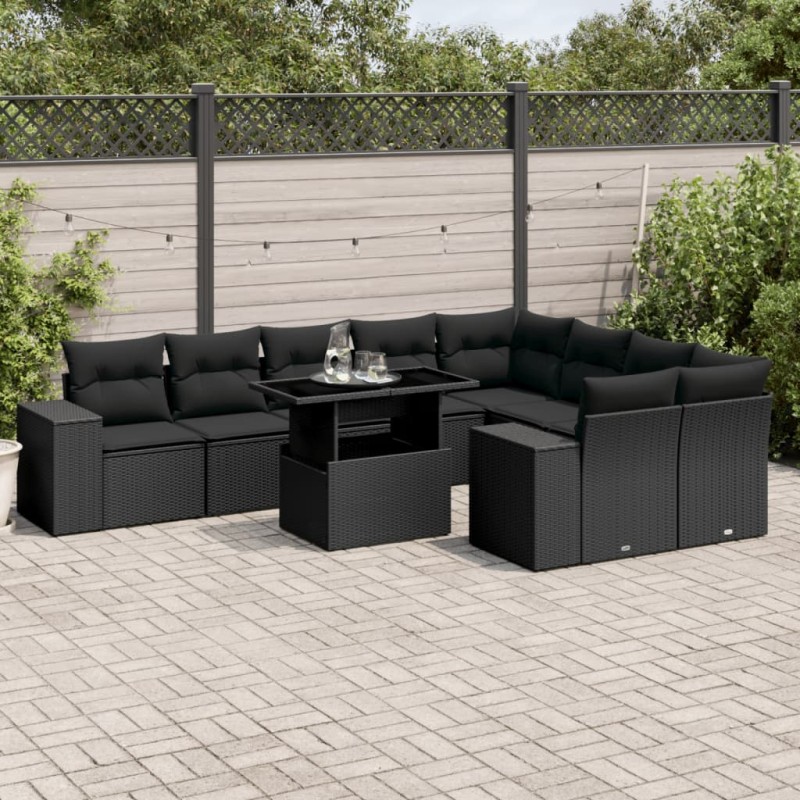 vidaXL 10-tlg. Garten-Sofagarnitur mit Kissen Schwarz Poly Rattan vidaXL 10-tlg. Garten-Sofagarnitur mit Kissen Schwarz Poly Rattan