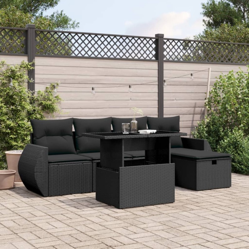 vidaXL 6-tlg. Garten-Sofagarnitur mit Kissen Schwarz Poly Rattan vidaXL 6-tlg. Garten-Sofagarnitur mit Kissen Schwarz Poly Rattan