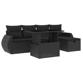 vidaXL 6-tlg. Garten-Sofagarnitur mit Kissen Schwarz Poly Rattan