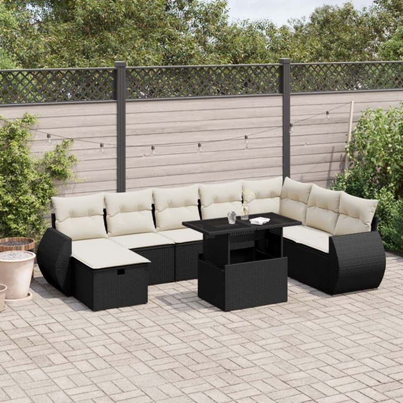vidaXL 9-tlg. Garten-Sofagarnitur mit Kissen Schwarz Poly Rattan vidaXL 9-tlg. Garten-Sofagarnitur mit Kissen Schwarz Poly Rattan