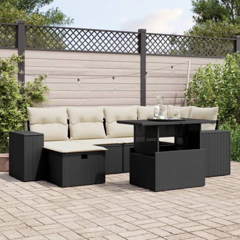 vidaXL 7-tlg. Garten-Sofagarnitur mit Kissen Schwarz Poly Rattan vidaXL 7-tlg. Garten-Sofagarnitur mit Kissen Schwarz Poly Rattan