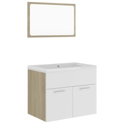 Badmöbel-Set Weiß und Sonoma-Eiche Holzwerkstoff