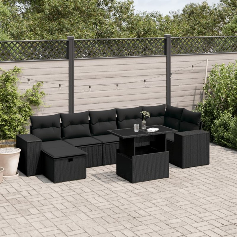 vidaXL 8-tlg. Garten-Sofagarnitur mit Kissen Schwarz Poly Rattan vidaXL 8-tlg. Garten-Sofagarnitur mit Kissen Schwarz Poly Rattan