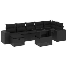 vidaXL 8-tlg. Garten-Sofagarnitur mit Kissen Schwarz Poly Rattan