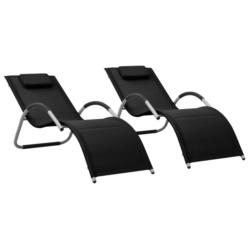 vidaXL Sonnenliegen Textilene 2 Stk. Schwarz und Grau vidaXL Sonnenliegen Textilene 2 Stk. Schwarz und Grau