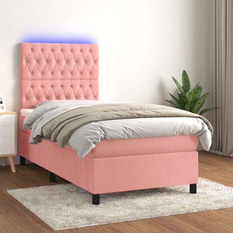 vidaXL Boxspringbett mit Matratze & LED Rosa 80x200 cm Samt vidaXL Boxspringbett mit Matratze & LED Rosa 80x200 cm Samt