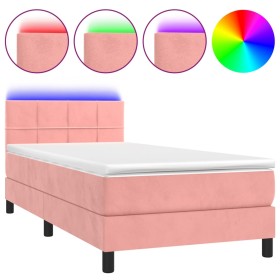 vidaXL Boxspringbett mit Matratze & LED Rosa 80x200 cm Samt