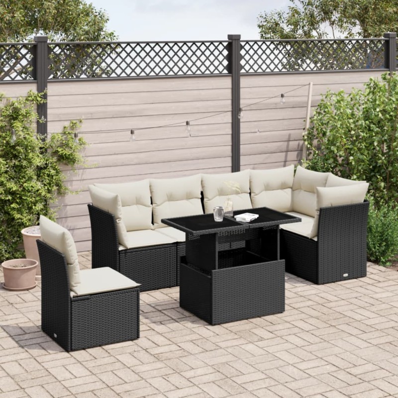 vidaXL 7-tlg. Garten-Sofagarnitur mit Kissen Schwarz Poly Rattan vidaXL 7-tlg. Garten-Sofagarnitur mit Kissen Schwarz Poly Rattan