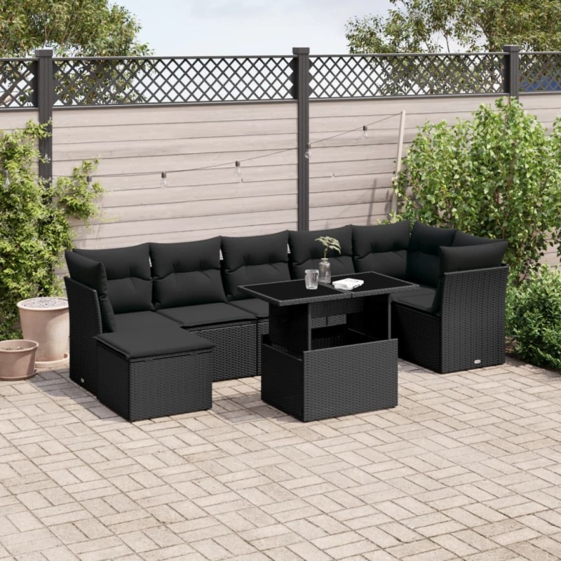 vidaXL 8-tlg. Garten-Sofagarnitur mit Kissen Schwarz Poly Rattan vidaXL 8-tlg. Garten-Sofagarnitur mit Kissen Schwarz Poly Rattan