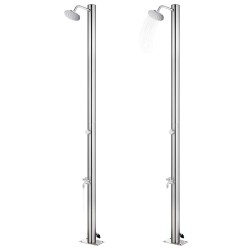 Gartendusche mit Grauer Bodenplatte 220 cm Edelstahl